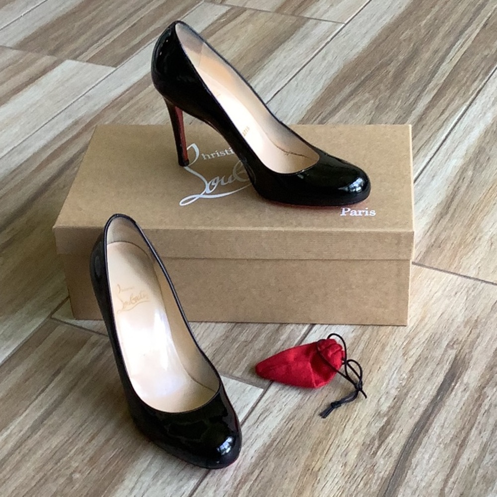 Christian Louboutin Simple Black Patent Pump Shoes Eur. 37
